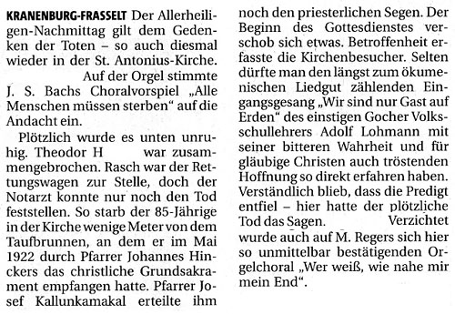 Es war der Organist! Zeitungsausriss